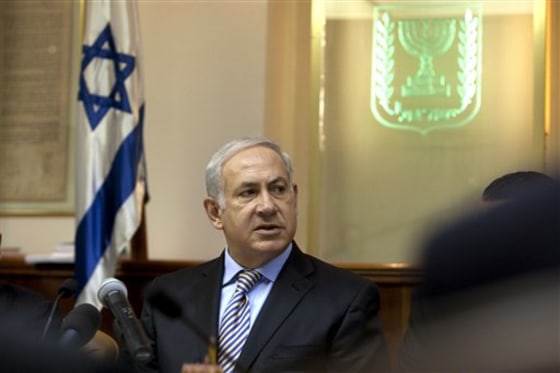 Israeli Prime Minister Benjamin Netanyahu chairs the weekly cabinet meeting in Jerusalem on Sunday. 